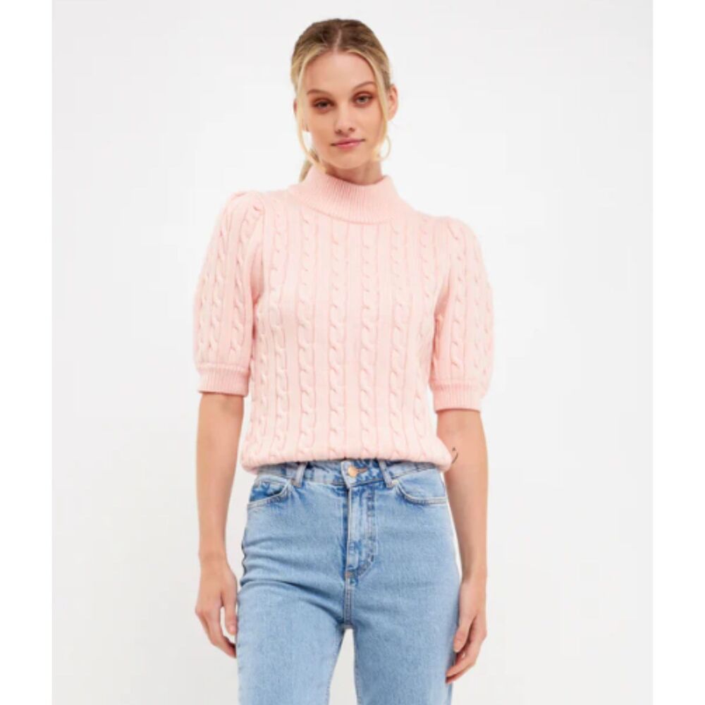 Anthropologie English Factory Cable Knit Short Sleeve Sweater Tee Small